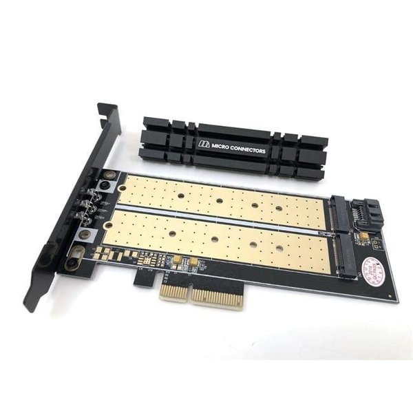 Micro Connectors Micro Connectors PCIE-M21101HS M.2 NVMe Plus M.2 SATA 110mm SSD PCIe x 4 Adapter with Heat Sink PCIE-M21101HS